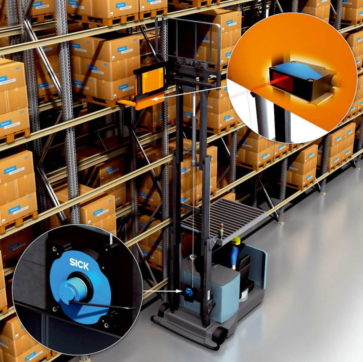 使用窄通道叉车的高架托盘搬运